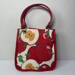 Tommy Hilfiger Mini Tote Bag Womens Red Apple Print Canvas Faux Leather Handles
